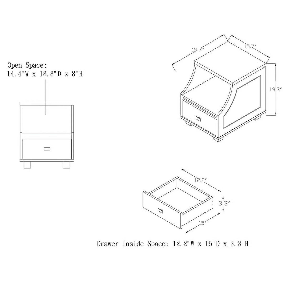 Walnut Wood Storage End Table Set of 2 Q263