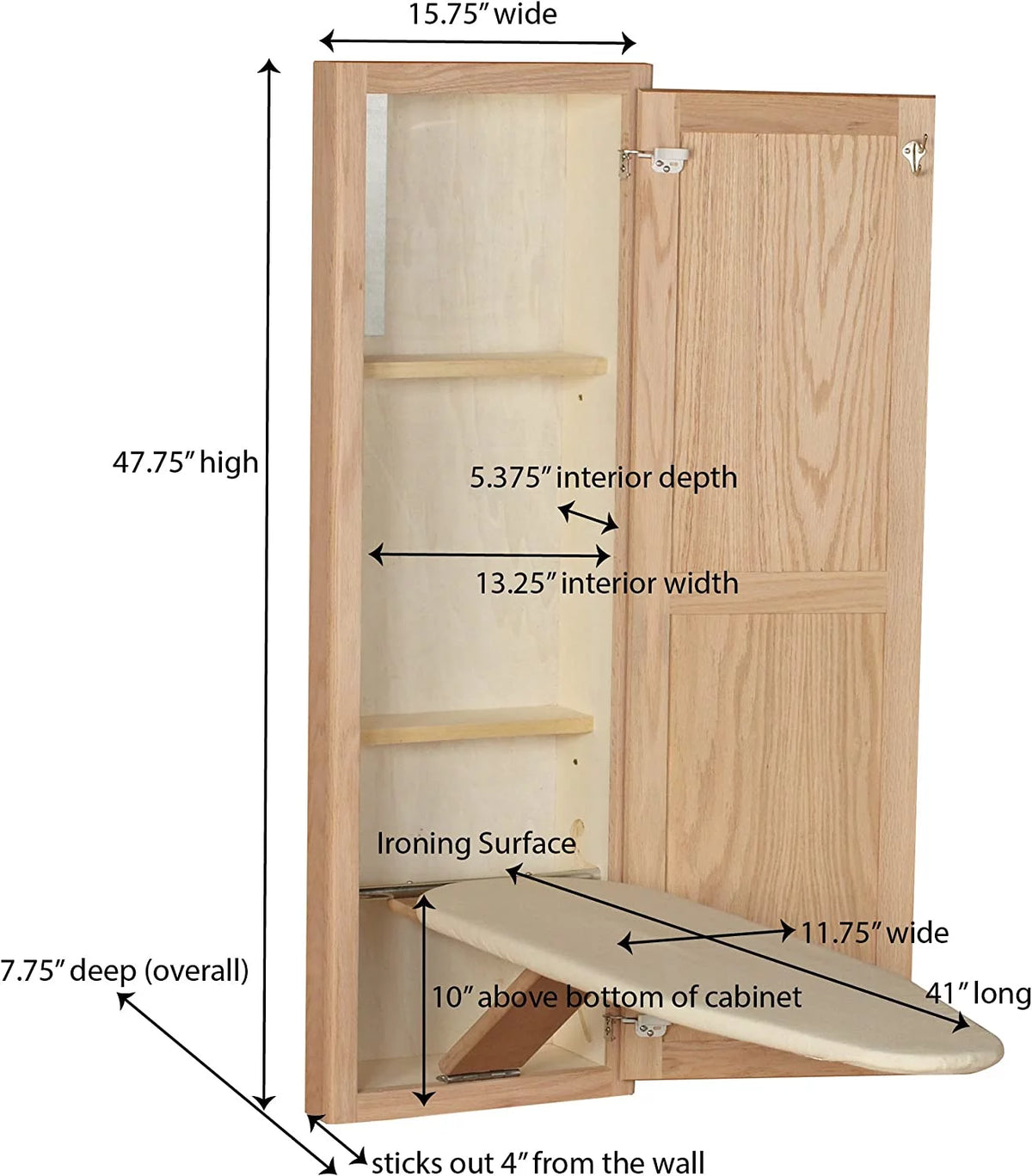 Recessed Ironing Board Cabinet with Storage Shelves A2595