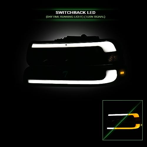 Sequential LED Strip Tube Bar Black Housing Crystal Headlights With Signal Bumper Lamps Amber Reflector 4-Pieces M992388