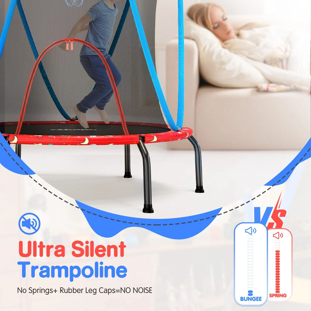 66 Kids Trampoline with Basketball Hoop and Safety Enclosure Net T44190