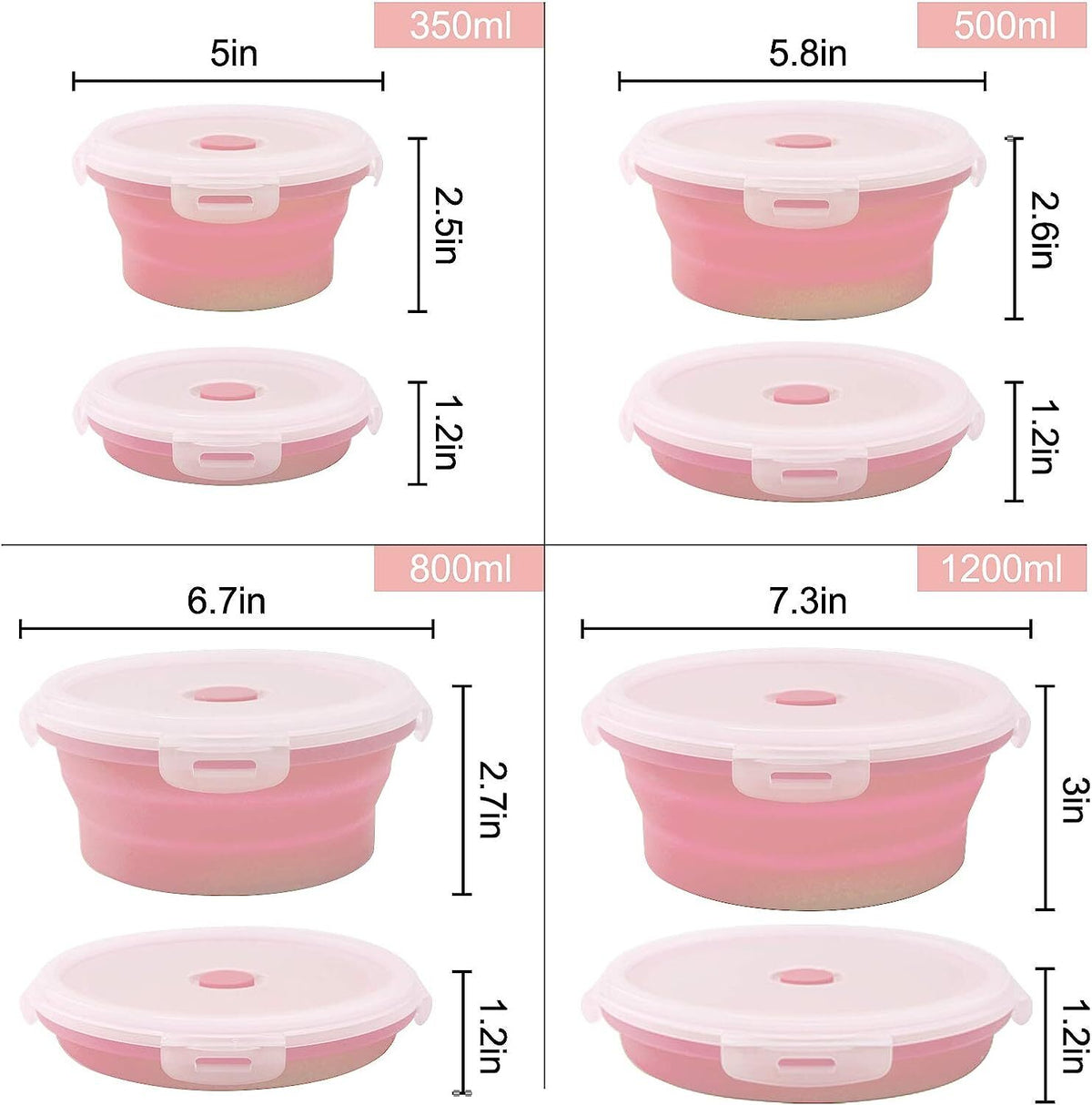 Pink Silicone Collapsible Food Storage Containers, Set of 4 H91728