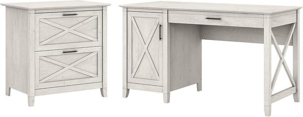 54W Cape Cod Gray Computer Desk with Storage and 2 Drawer File Cabinet S99340