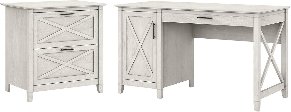 54W Cape Cod Gray Computer Desk with Storage and 2 Drawer File Cabinet S99340
