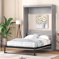 Gray Full Size Wood Murphy Bed with Shelves I8059