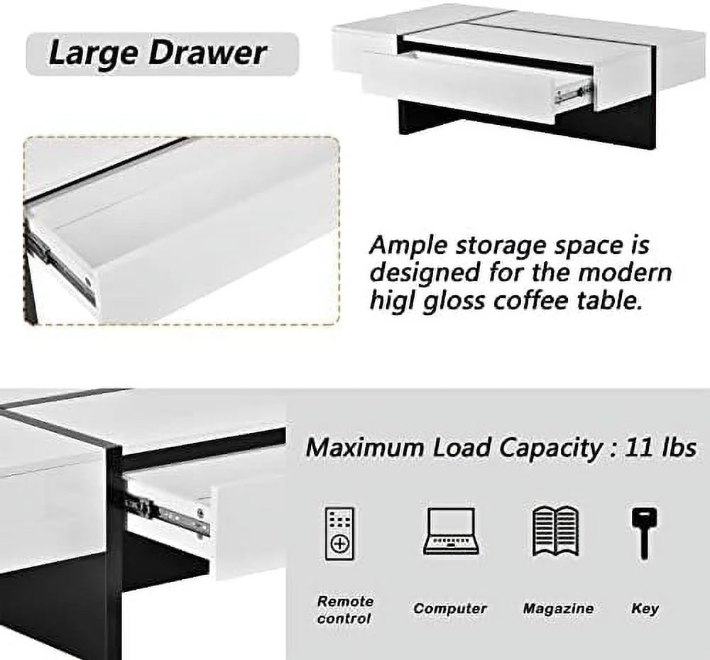 LED Coffee Table 31.5 Inch High Gloss with 16-Color Light and Remote Control U618943