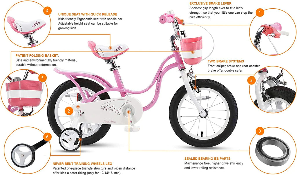 12 In. Beginner Bicycles with Training Wheels, Pink and White H48963