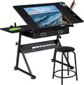 Height Adjustable Drafting Desk with Tiltable Tabletop and 2 Storage Drawers W2731