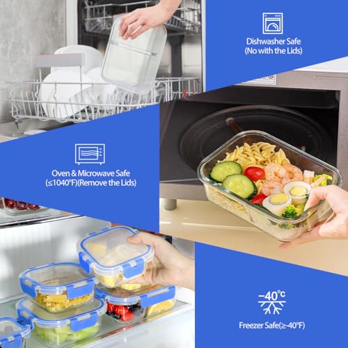 42pcs Glass Food Storage Containers with Lids Set, Blue Q98074