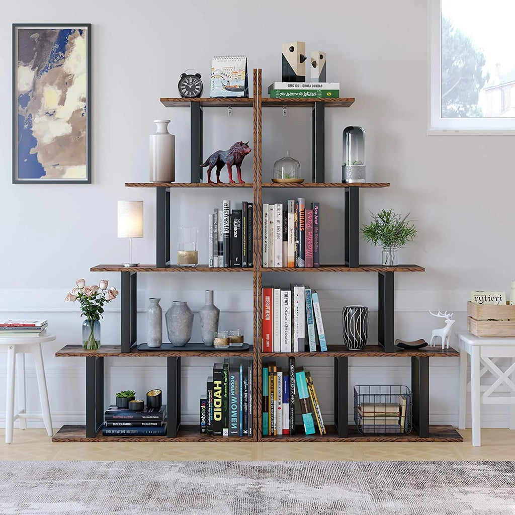 5 Tier Wooden Bookshelf with Metal Frame W53315