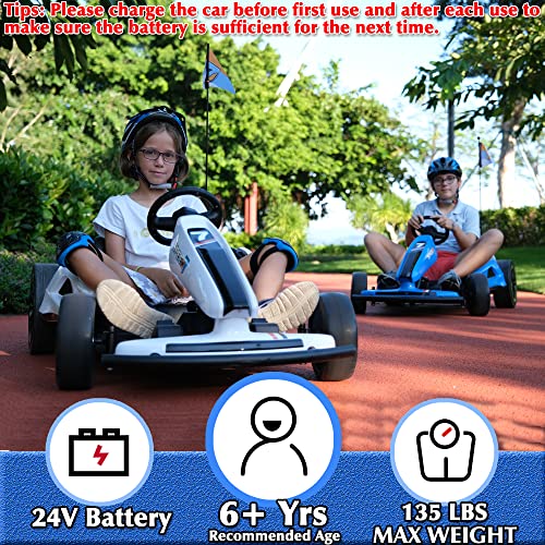 24V 10Ah Electric Go Kart with Drifting Function, 2WD Ride On Car, White C908