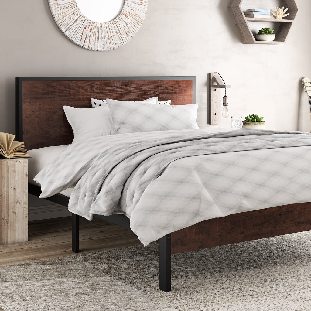 Queen Size Platform Bed Frame with Wood Headboard H1693