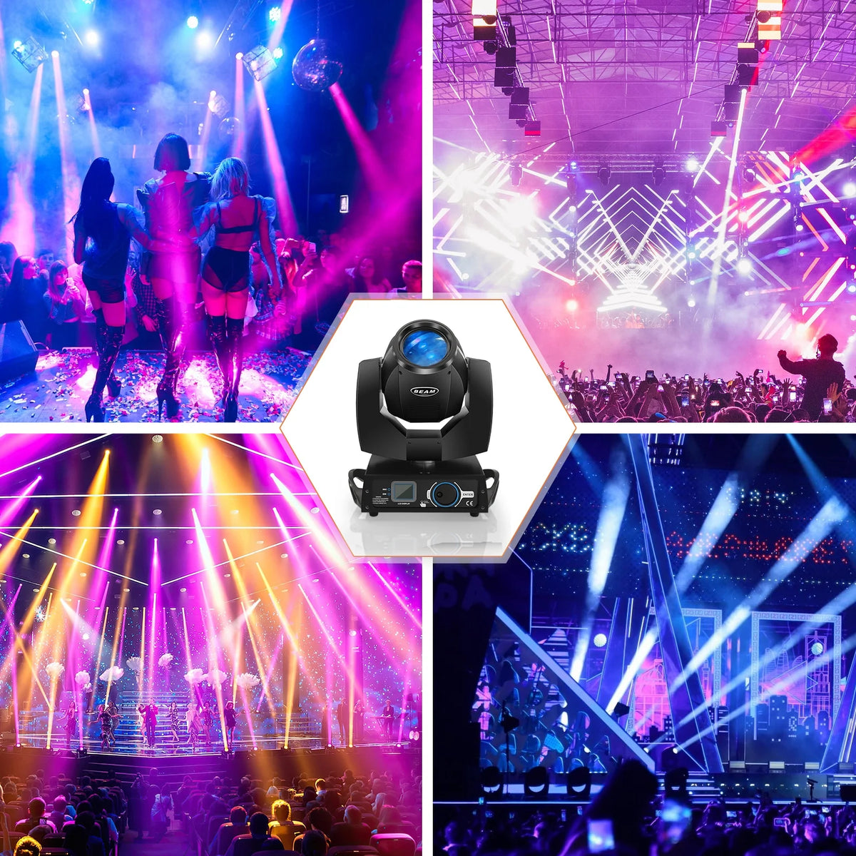 2 Pack 230W Beam Moving Head Light 8 Prisms 17 Gobos RGBW LED DJ Lighting 16CH DMX Control N3376