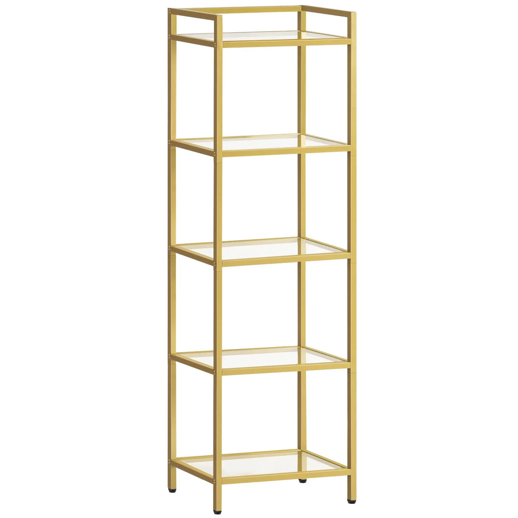 5-Tier Gold Bookcase with Tempered Glass Shelves I9454