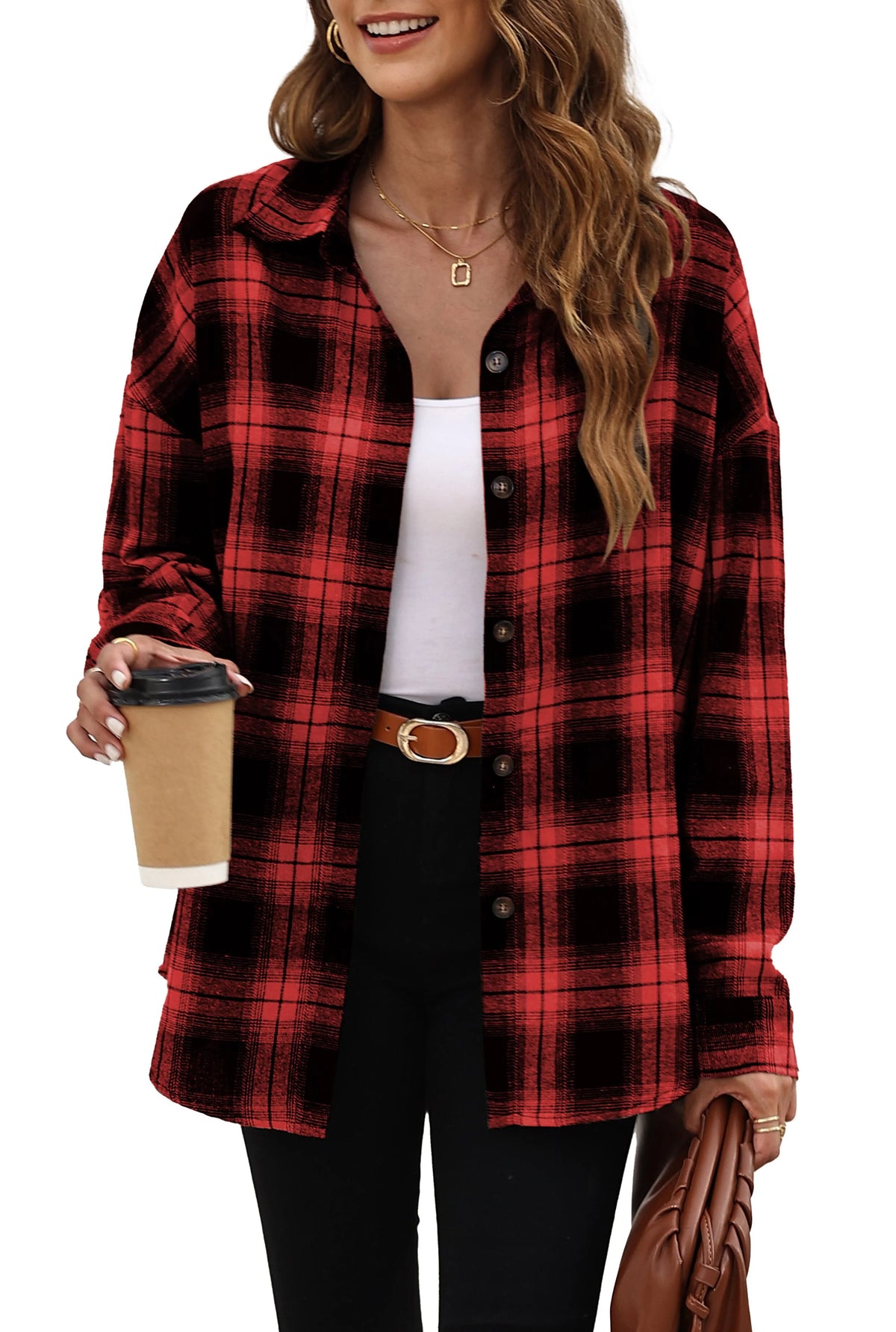 Plaid Flannel Oversized Long Sleeve Button Down Shirt S580651