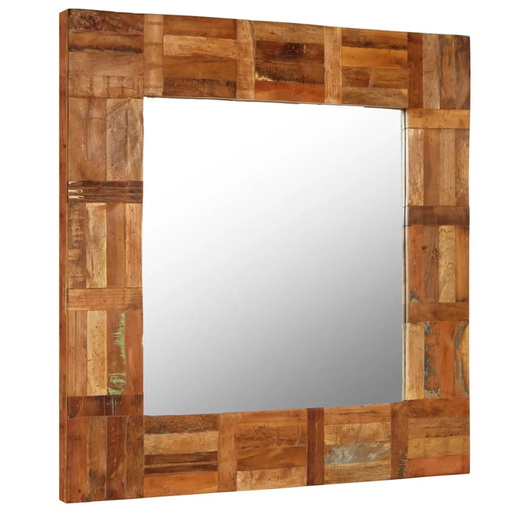 Reclaimed Wood Frame Glass Wall Mirror 23.6 x 23.6 Inches M434