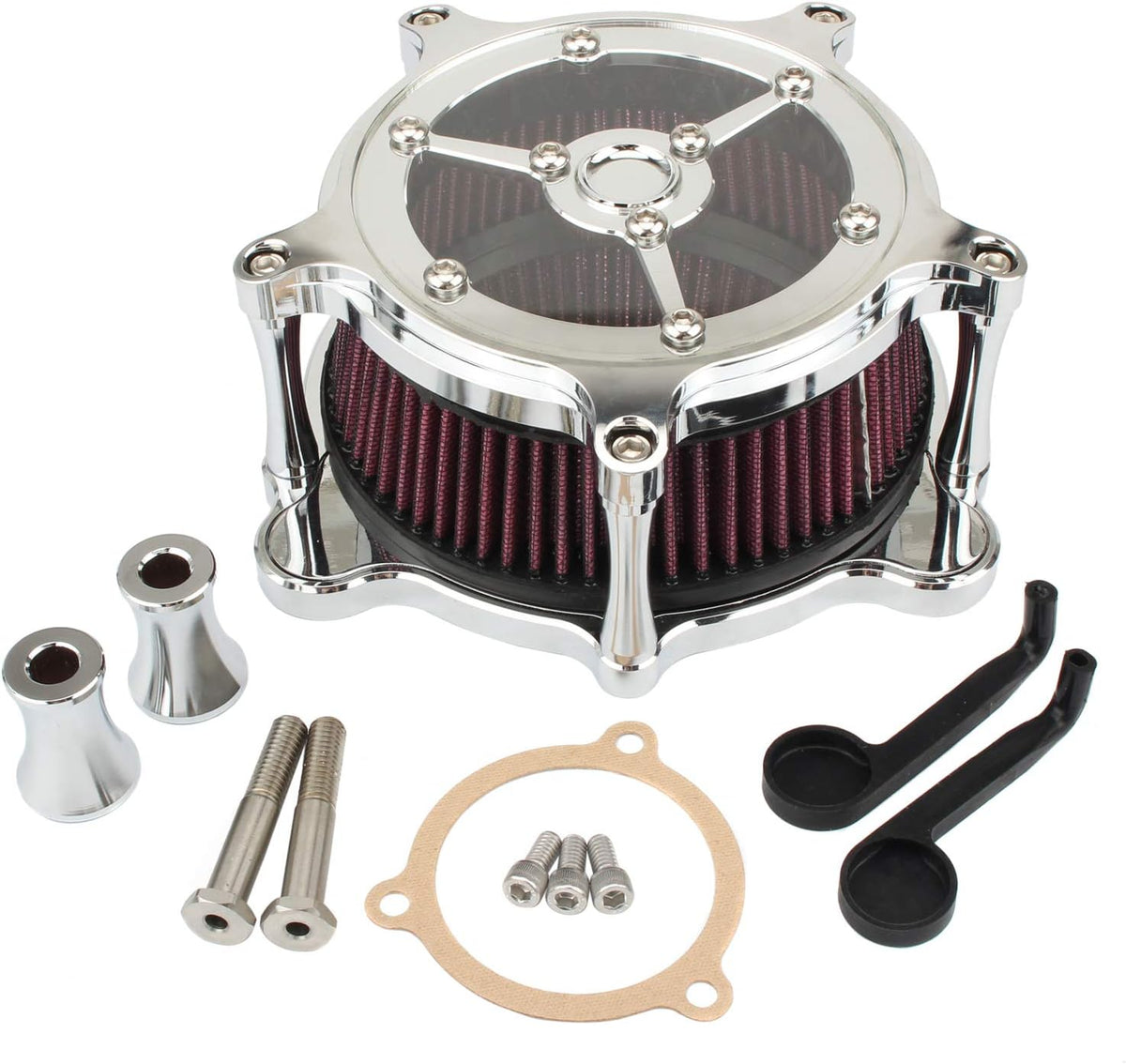 Motorcycle Air Cleaner Intake Filter System Kit Chrome H5115
