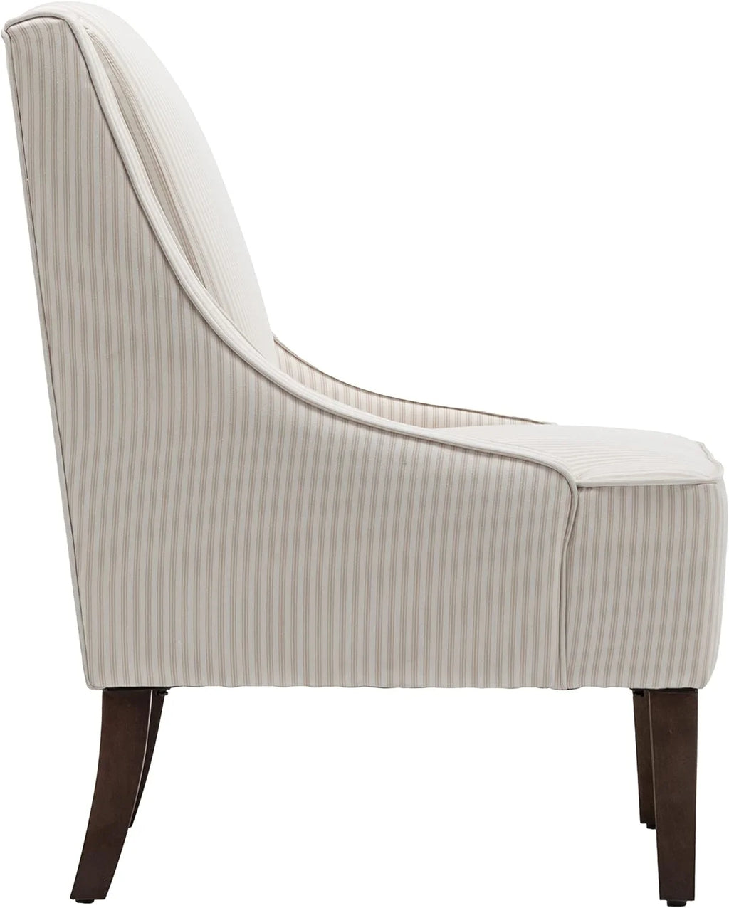 Cream and White Stripe Fabric Accent Chair with Wood Legs C2243