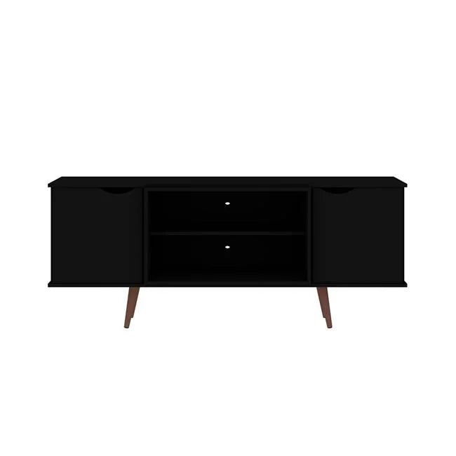 Black TV Stand with 4 Shelves and Solid Wood Legs U84370