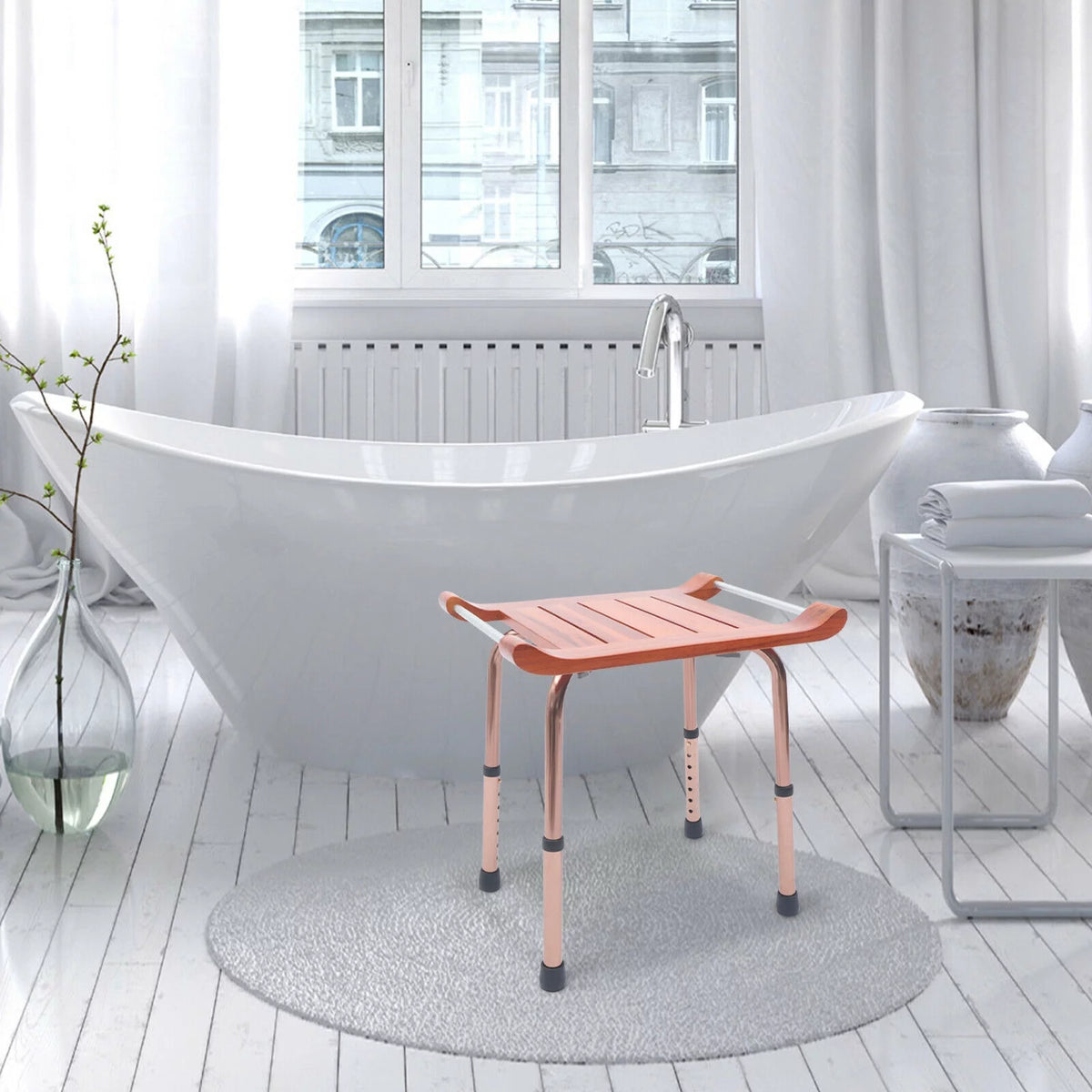 Adjustable Teak Bath Bench Shower Chair 300lbs S75105