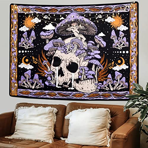 Purple Mushroom Skull Wall Tapestry R6415