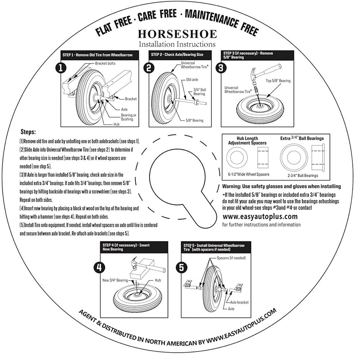 Solid Flat-Free Sawtooth Wheel with Grease Fitting for Hand Truck Dolly Utility Cart, Offset Hub, 5/8 Bearing V816