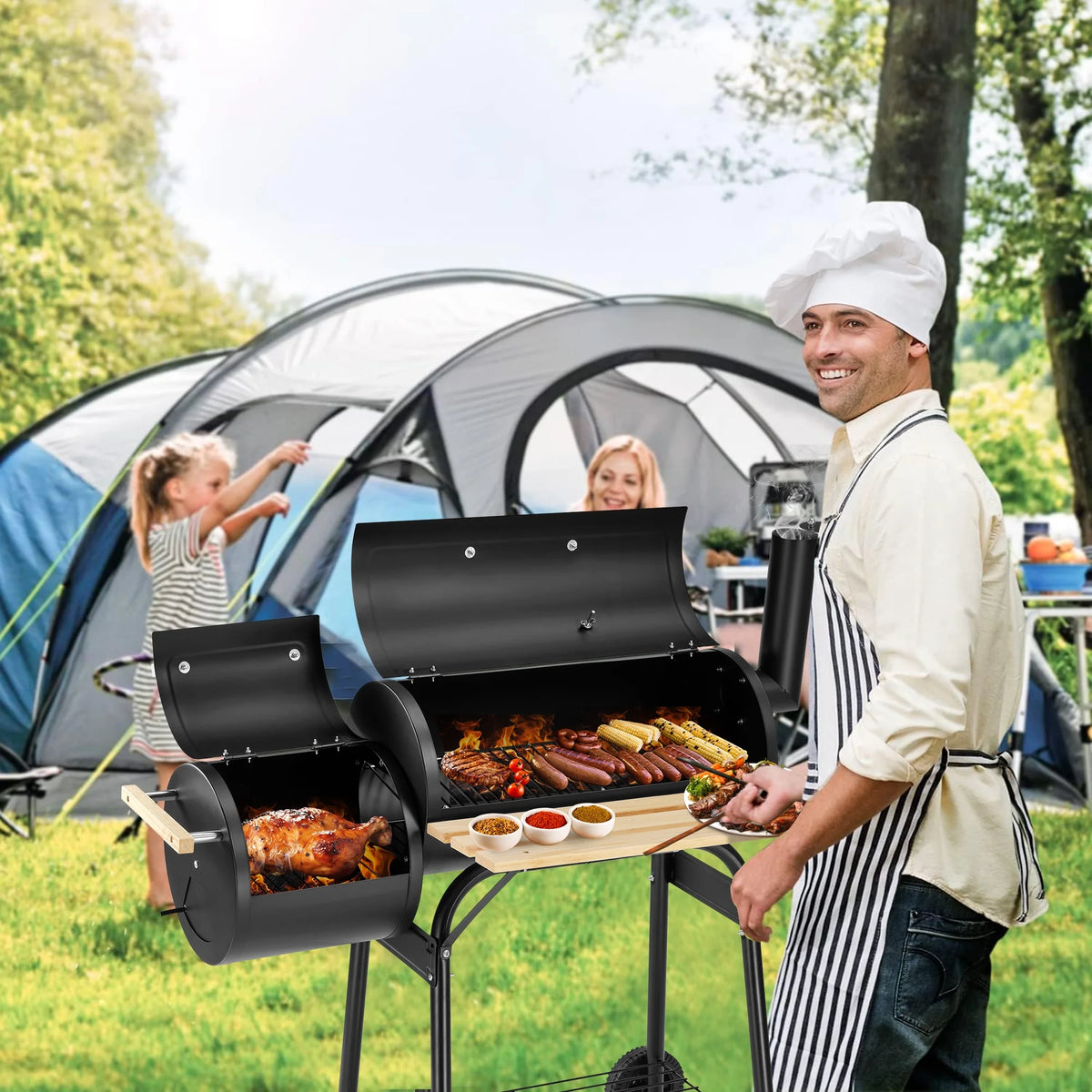 Charcoal Grill with Offset Smoker & Side Table Z188458