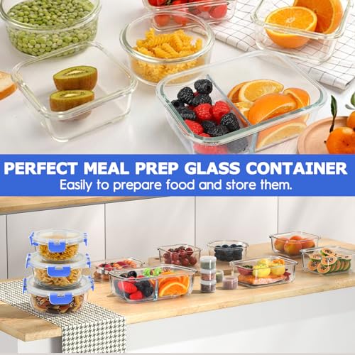 42pcs Glass Food Storage Containers with Lids Set, Blue Q98074