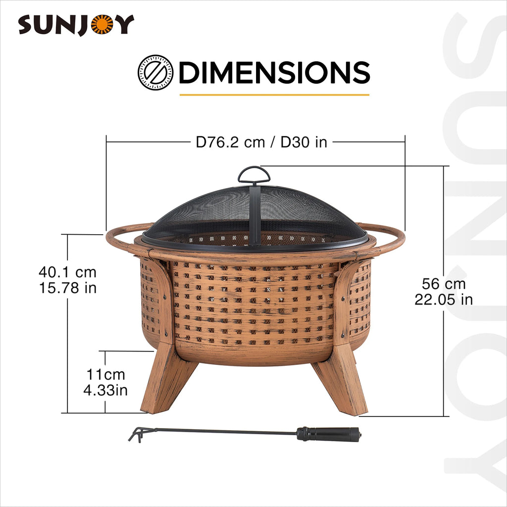 30 in. Round Steel Wood-Burning Fire Pit with Spark Screen and Poker D991786