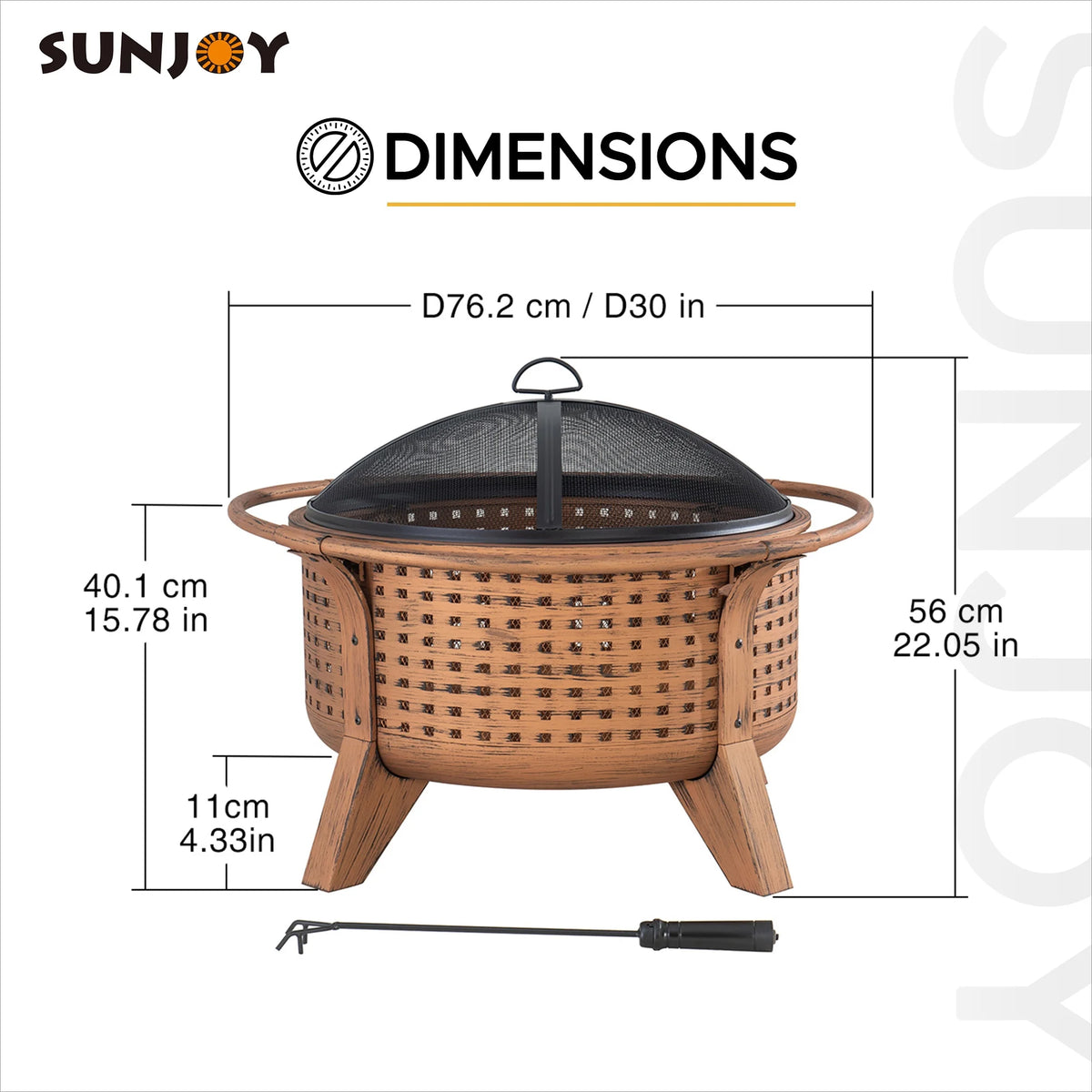 30 in. Round Steel Wood-Burning Fire Pit with Spark Screen and Poker D991786