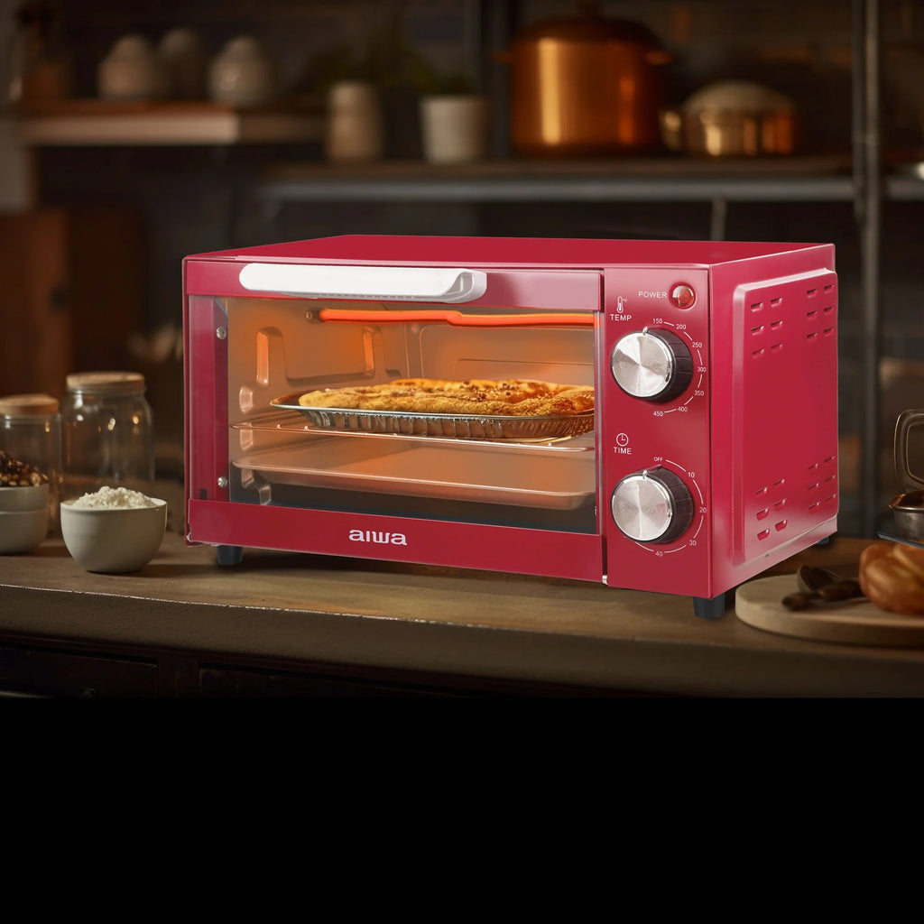 750W Red 4 Slice Toaster Oven with Baking Tray V24357
