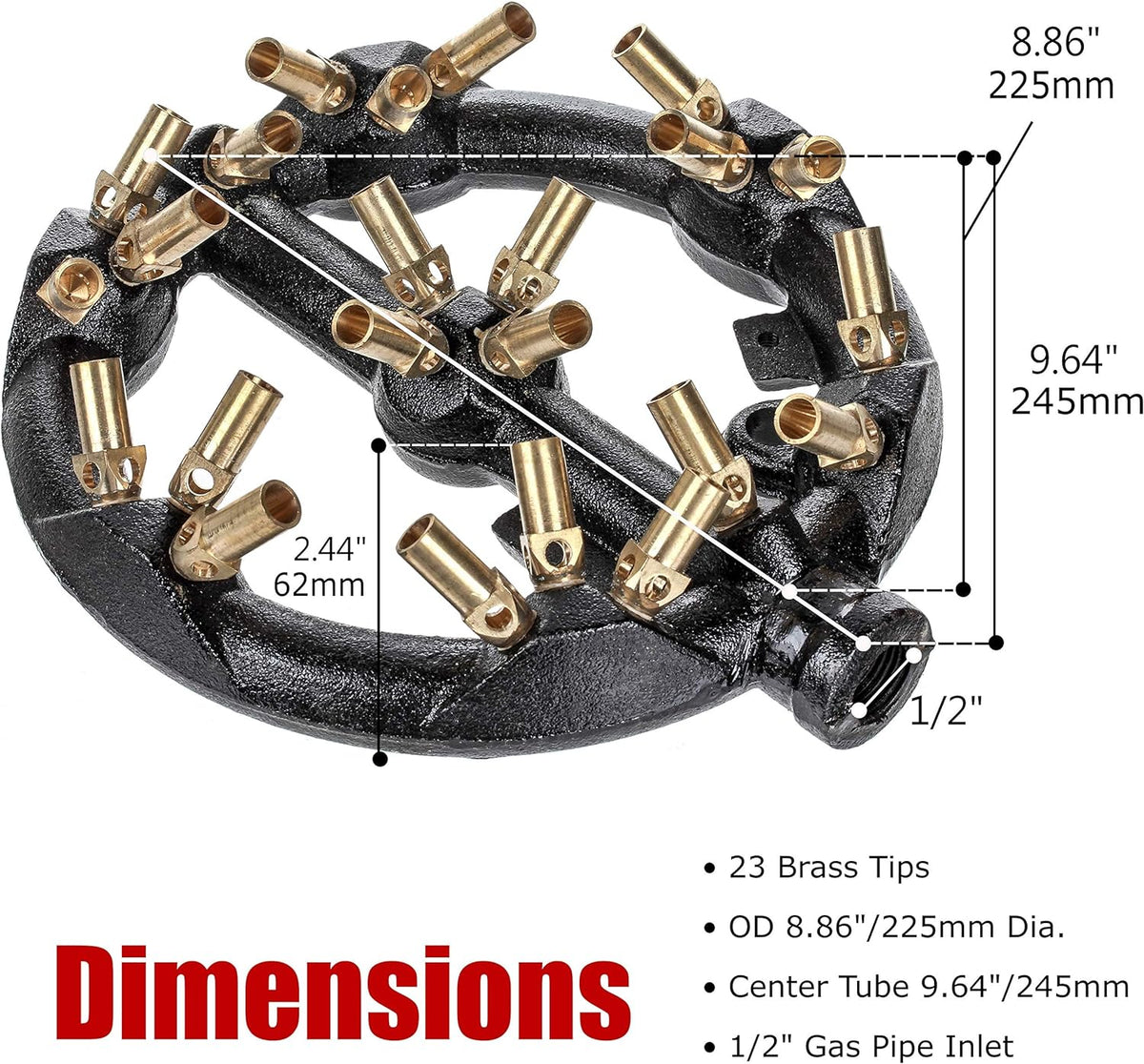 Cast Iron Round Nozzle Jet Burner with 32 Brass Tips, 160,000 BTU S23110