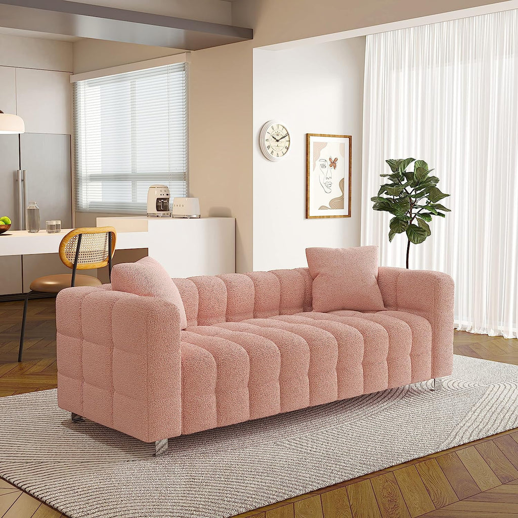 80" Pink Teddy Velvet 3 Seater Couch with Two Pillows U2692