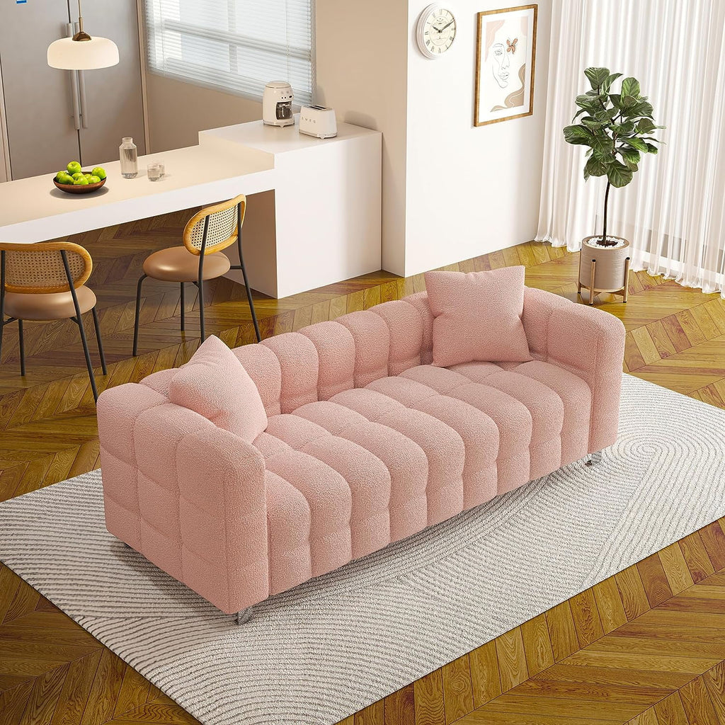 80" Pink Teddy Velvet 3 Seater Couch with Two Pillows U2692
