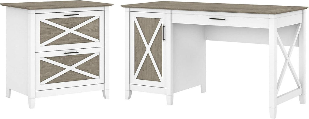 54W Cape Cod Gray Computer Desk with Storage and 2 Drawer File Cabinet S99340