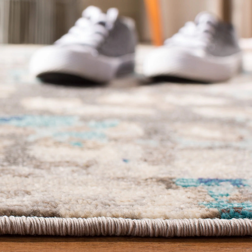 Grey/Blue Abstract Polka Dots Area Rug, 9' x 12' S2115