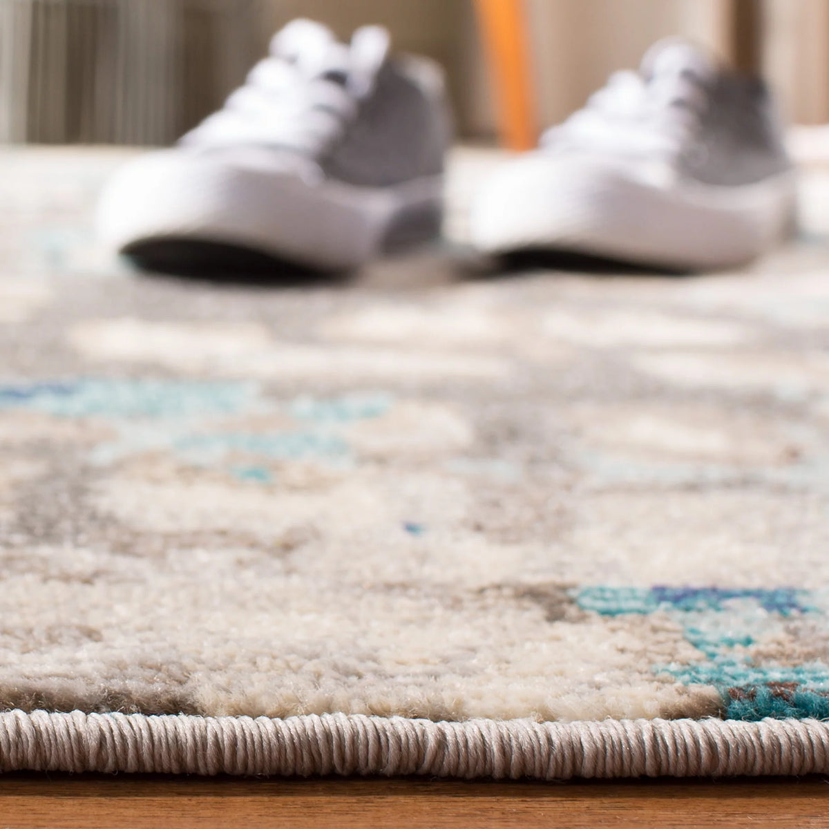Grey/Blue Abstract Polka Dots Area Rug, 9' x 12' S2115