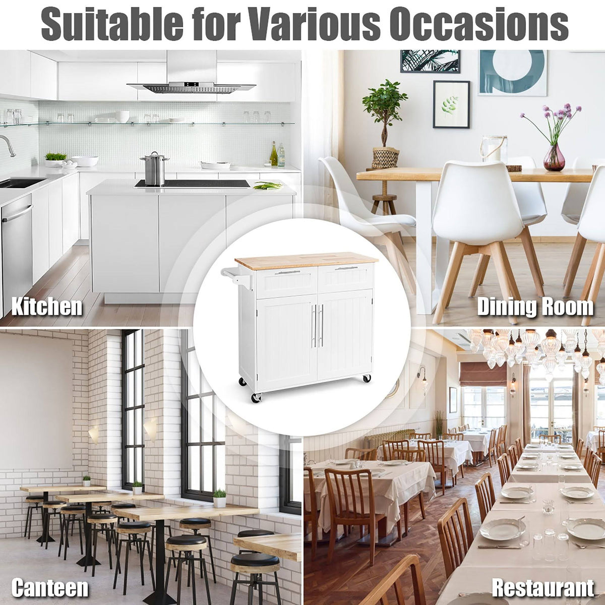 White Wood Rolling Kitchen Cart V676215