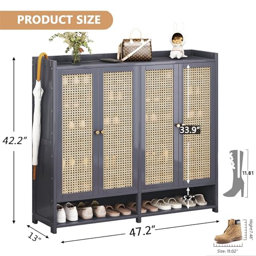 Bamboo 8 Tier Shoe Storage Cabinet with Doors and Drawers P116
