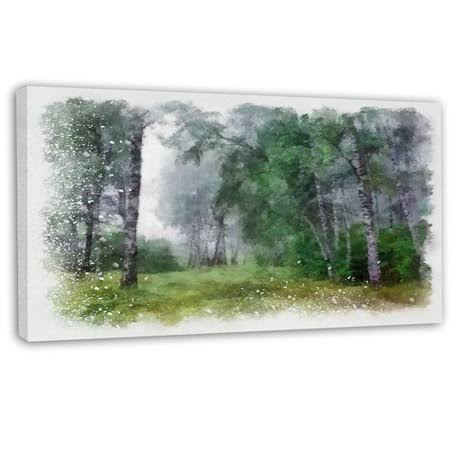 Green Forest Watercolor Drawing Large Landscape Canvas Art 32 in. Wide x 16 in. High X2704