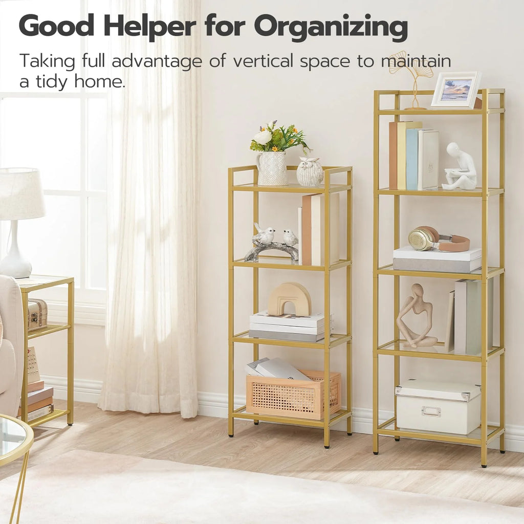 5-Tier Gold Bookcase with Tempered Glass Shelves I9454