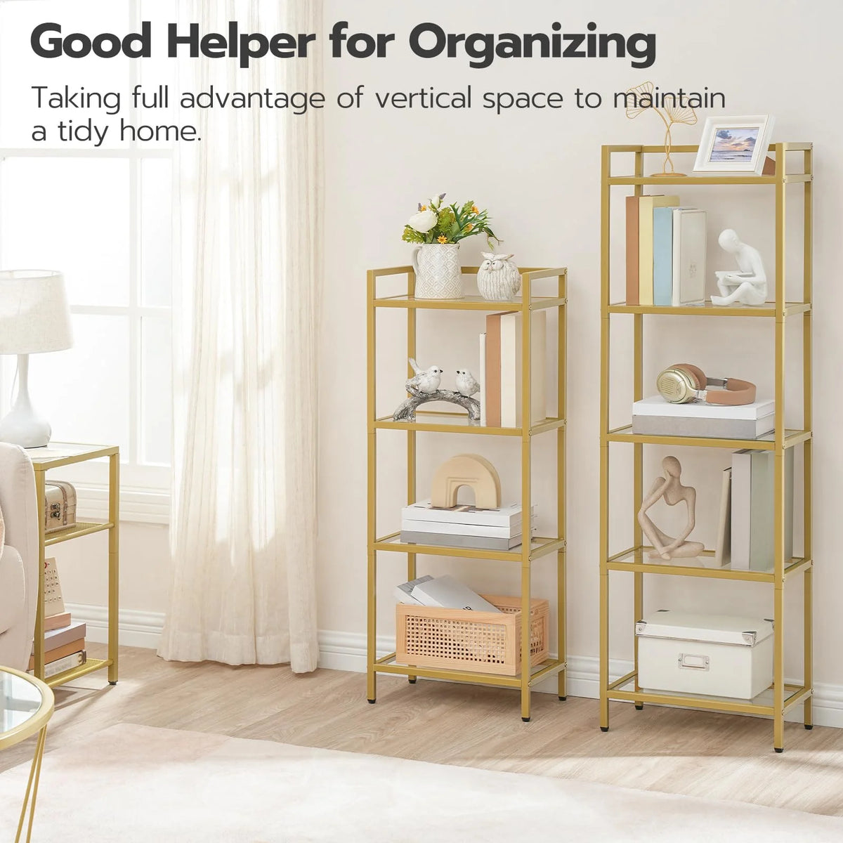 5-Tier Gold Bookcase with Tempered Glass Shelves I9454