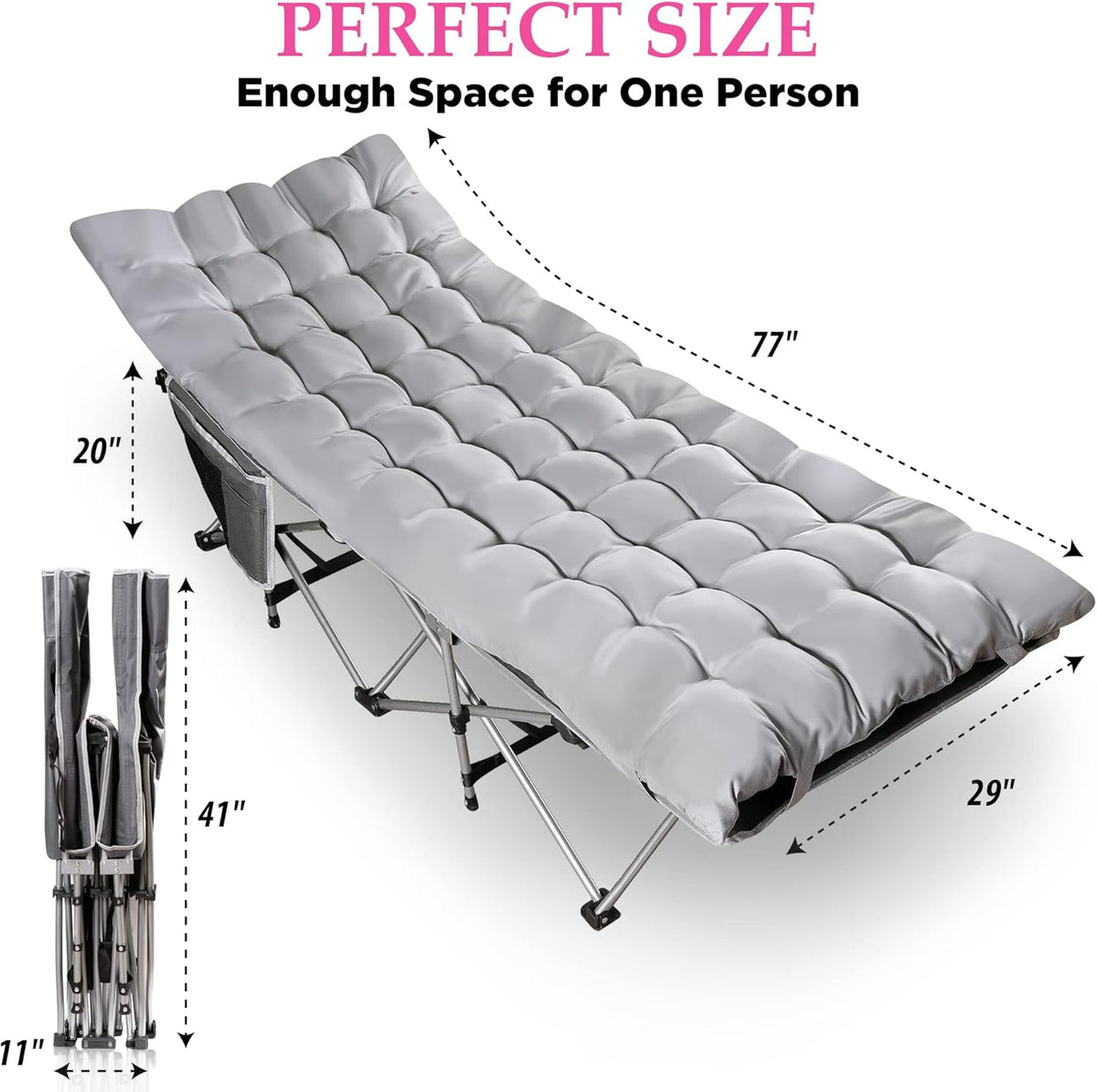 Folding Lightweight Portable Heavy Duty Camping Cot and Cot Pad E57468
