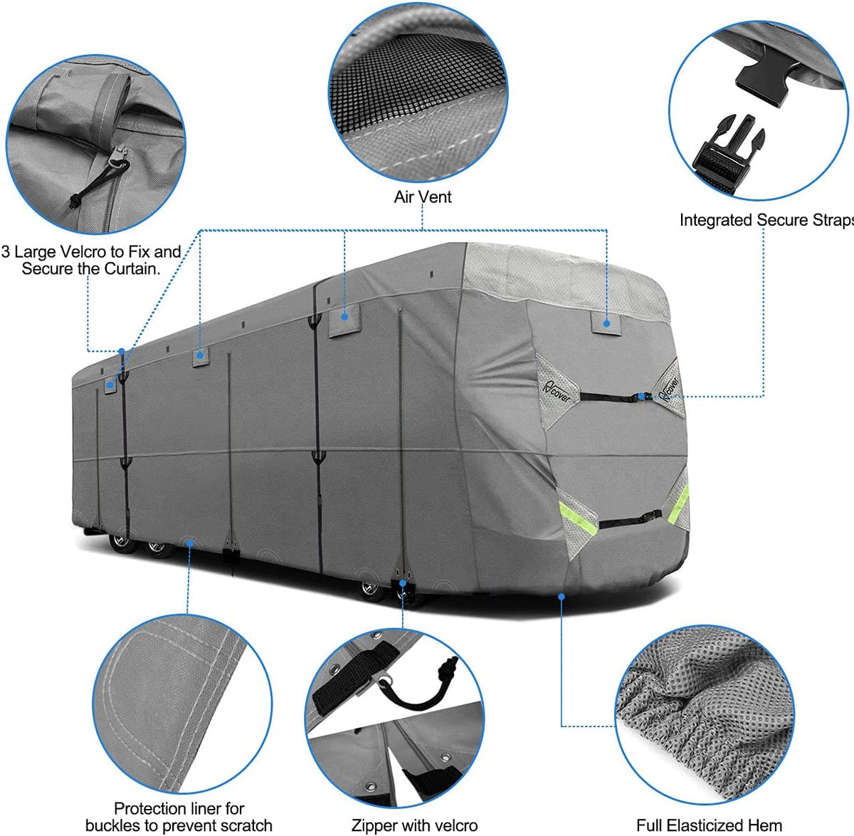 RV Cover Non-Woven Fabric Waterproof Fits 33’ - 37’ Camper Motorhome S796