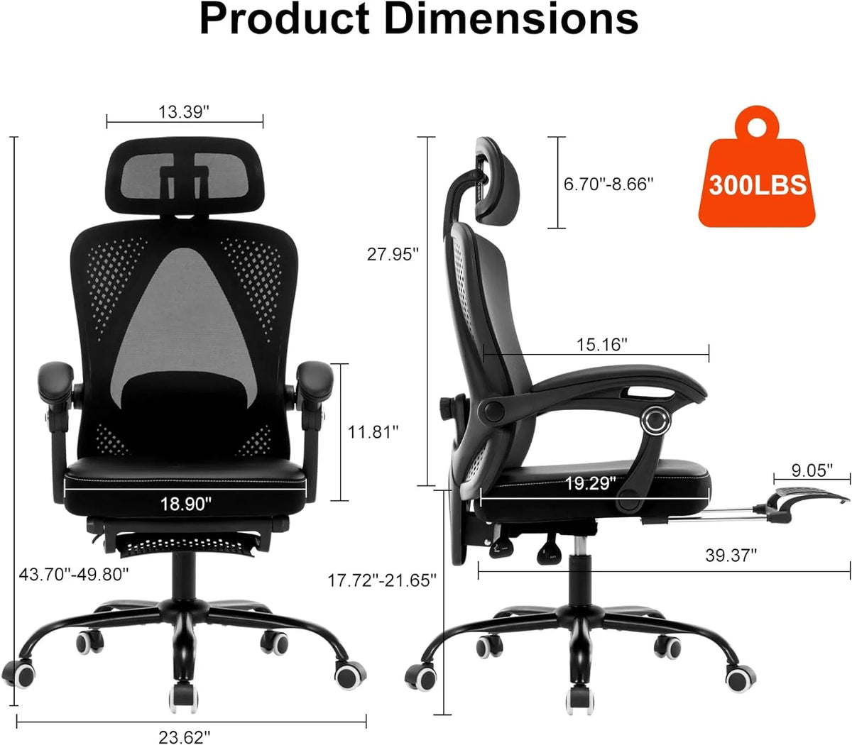 Black Ergonomic High Back Office Chair with Lumbar Support D283