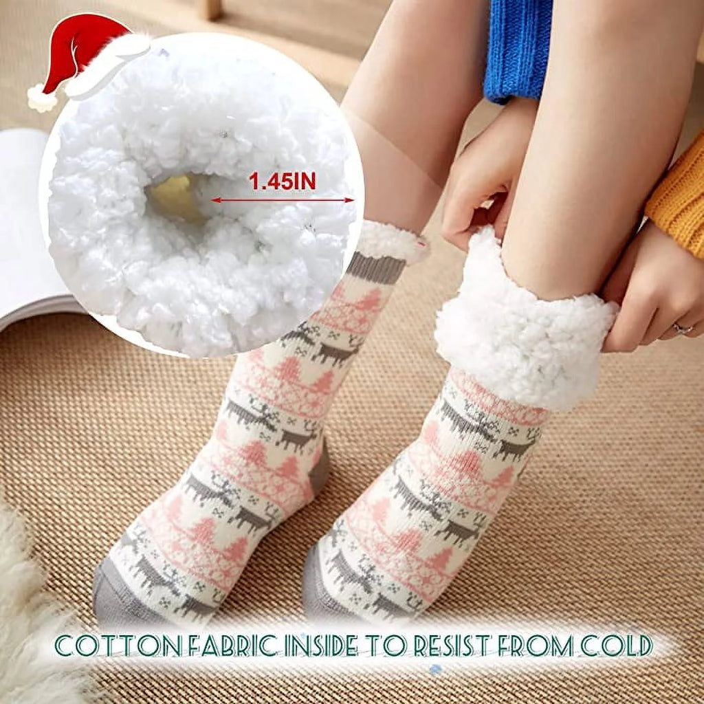 3 Pairs Non Skid Warm Thermal Plush Fuzzy Slipper Socks C297