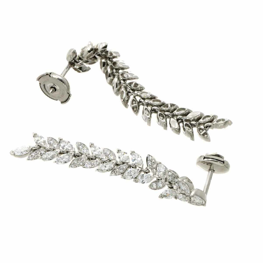 Victoria Vine Drop Diamond Earrings Platinum Pierced D41789
