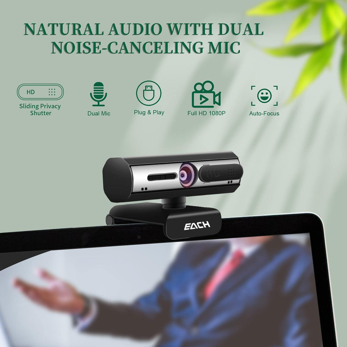 1080P USB Webcam with Dual Microphone & Privacy Cover L729