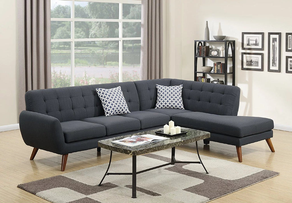 Ash Black Polyfiber Linen-Like Fabric Sectional Sofa Set W481