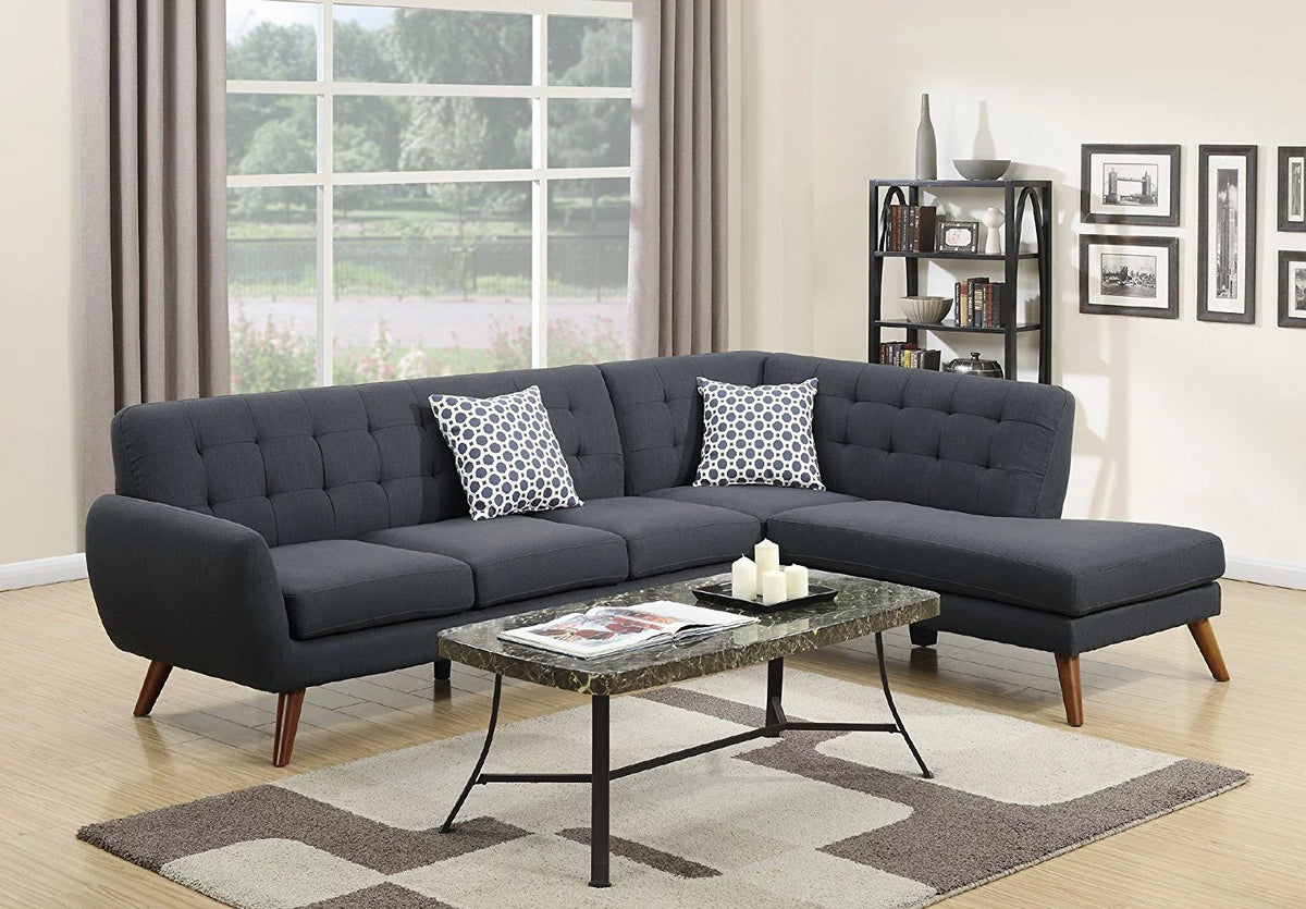 Ash Black Polyfiber Linen-Like Fabric Sectional Sofa Set W481