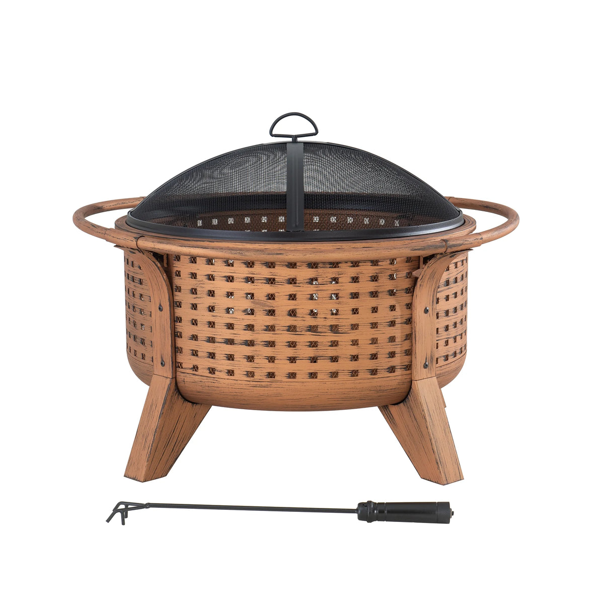 30 in. Round Steel Wood-Burning Fire Pit with Spark Screen and Poker D991786